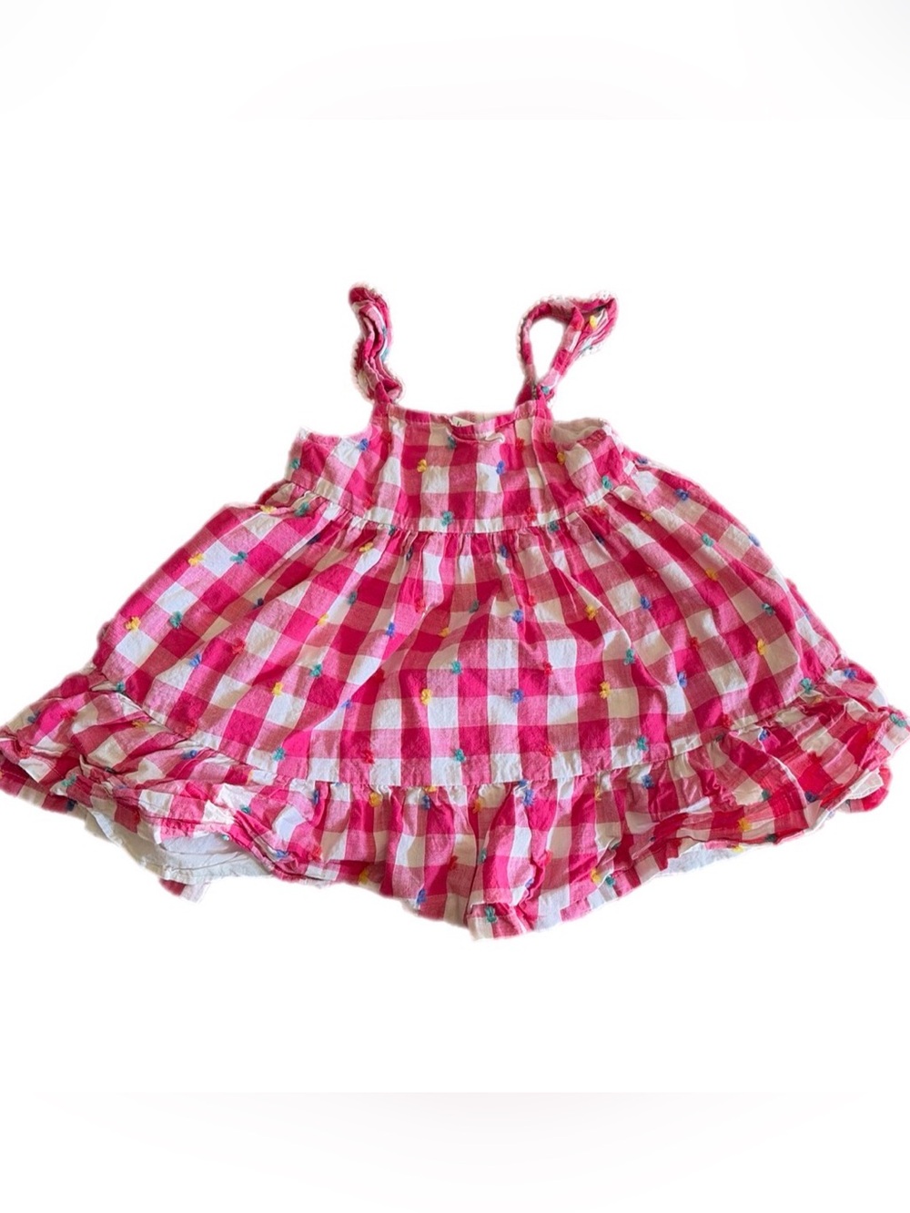 Pink gingham ruffle baby dress